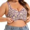 Women's Plus Size Front Closure Floral Print Bra, A-G Cup 36-52 Full Coverage Wireless Vest Style Bra for Large Bust Ladies