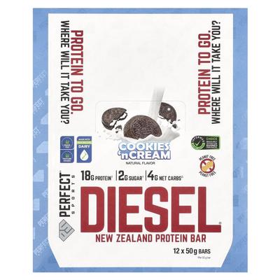 Diesel, Протеиновый батончик Новой Зеландии, Печенье и крем, 12 батончиков, 50 г каждый