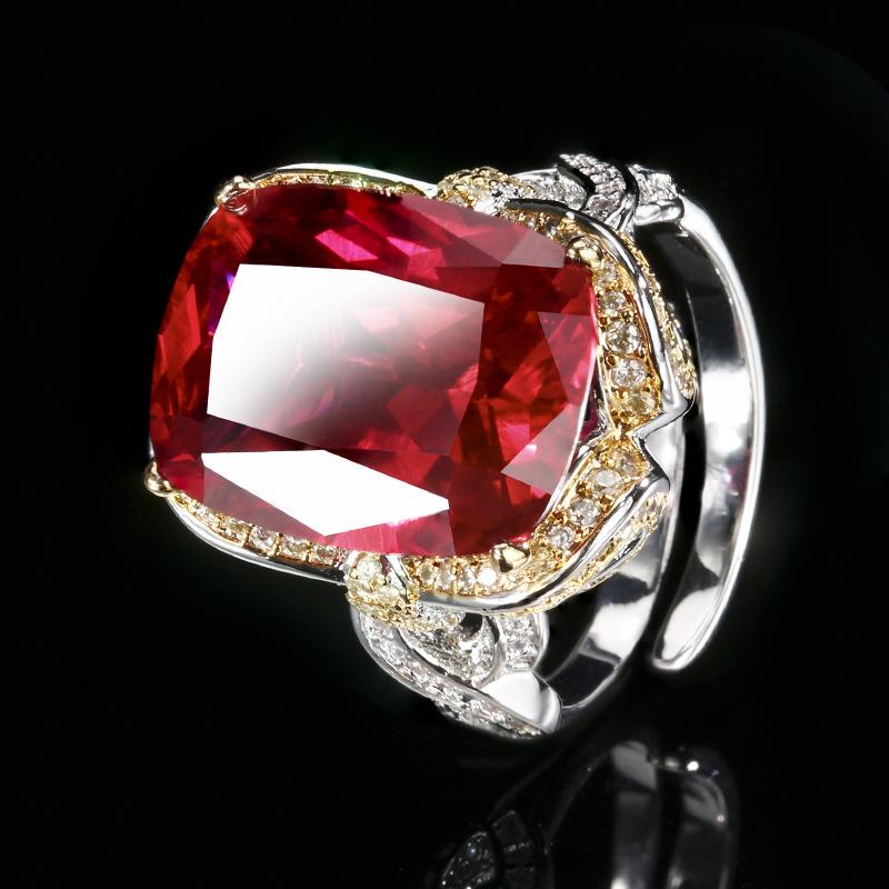 Ювелирные изделия Медь с золотым покрытием Имитация красного корунда Синяя шпинель Кольцо с бантом 12 * 16