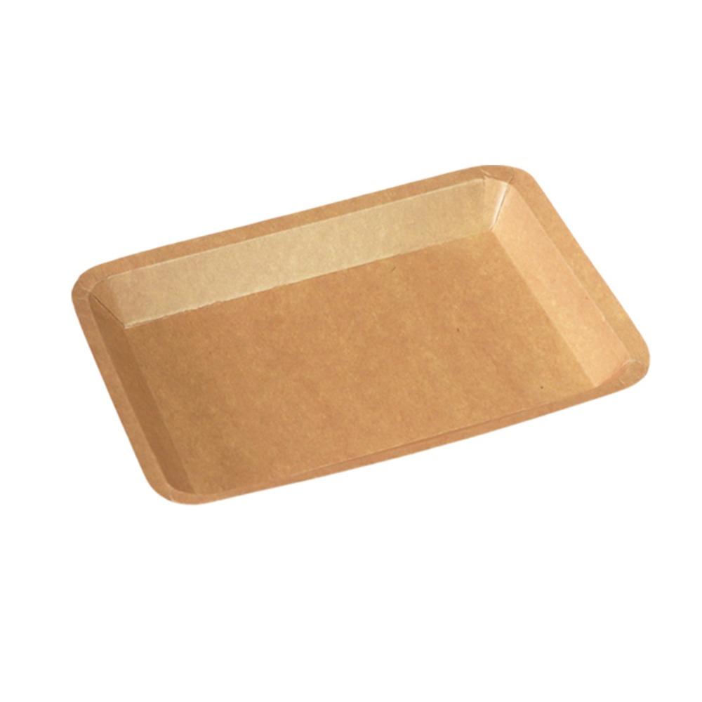 50PCS Waterproof Disposable Kraft Paper Food Plate Oil Proof Thickened Snack Tray Hard Odor-free Kraft Paper Barbecue Tray Cake