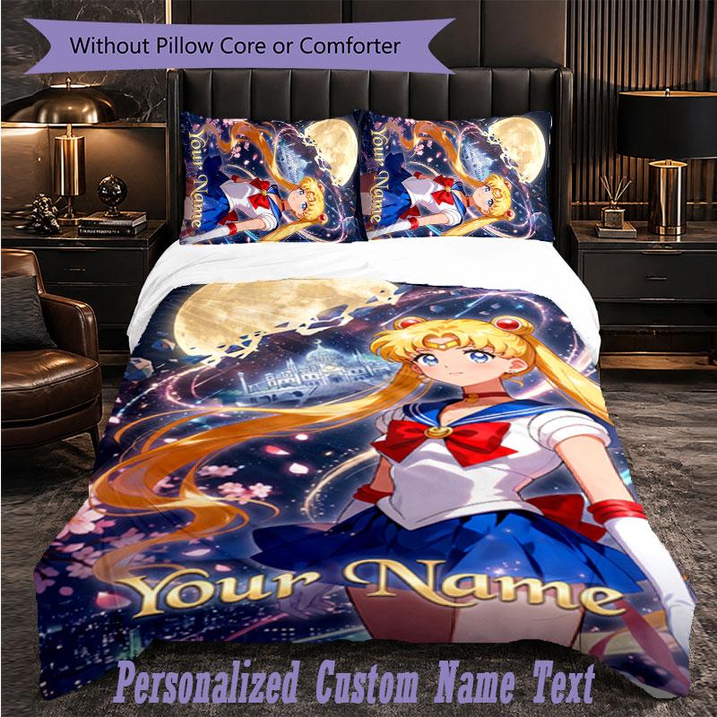 Personalized 3Pcs Bedding SetSailor Moon Custom Text Duvet Cover Pillowcase Set Bedroom Gift
