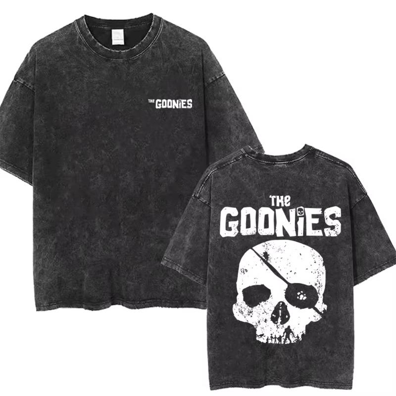 Стирка Винтаж Смешной Фильм The Goonies Никогда Не Сдавайся Графическая Футболка Футболка с Принтом Скелета Мужская Женская Хип-Хоп Оверсайз Футболка