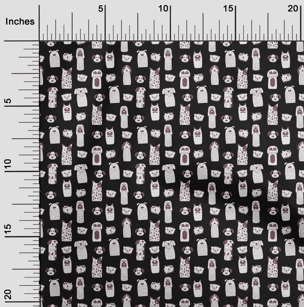 oneOone Georgette Viscose Black Fabric Floral & Puppies Fabric For Sewing Printed Craft Fabric By The Yard 42 Inch