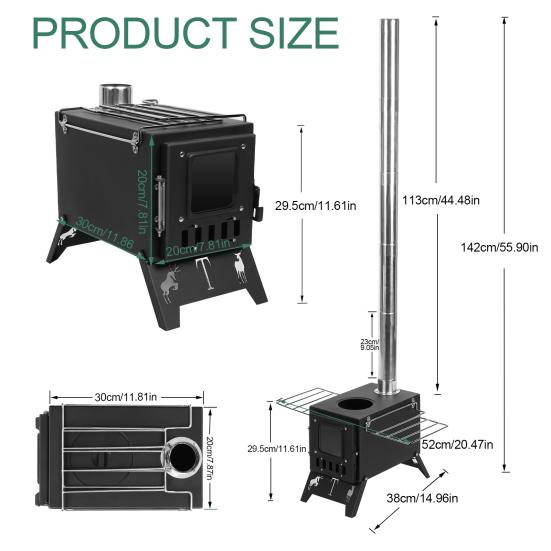 Wood Burning Stove, Folding Portable Wood Stove, Tent Stove for Heating, Camping Stove include