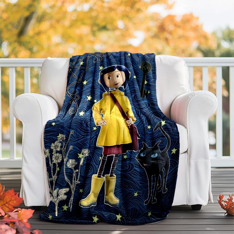 1pc Coraline4 Theme Blanket - Digital Print, Polyester, Cozy for All Seasons, Perfect for Outdoor, and Travel