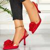 Summer Women's Pointed Toe High Heels Sandals with Elegant Rose Decorations Shoes for Evening Parties Wedding Shoes