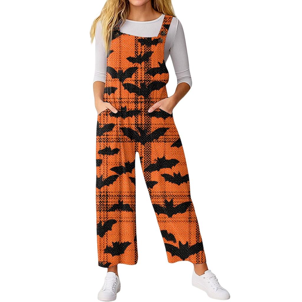 Women’s Loose Casual Sleeveless Jumpsuit Halloween Printed Jumpsuit Printed Jumpsuit