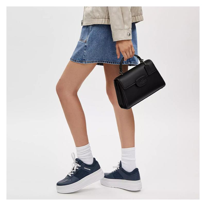 Coach Eliza 27 Сумка-кроссбоди женская большая, черная, из тонкой телячьей кожи, со съемным плечевым ремнем на магнитной застежке