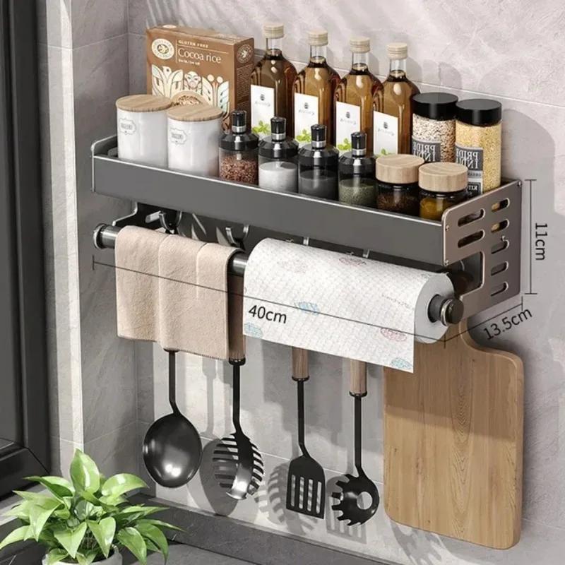 Wall Mounted Kitchen Storage Rack Waterproof Seasoning Storage Shelf Household Knife Holder Space Aluminum Cutting Board Rack