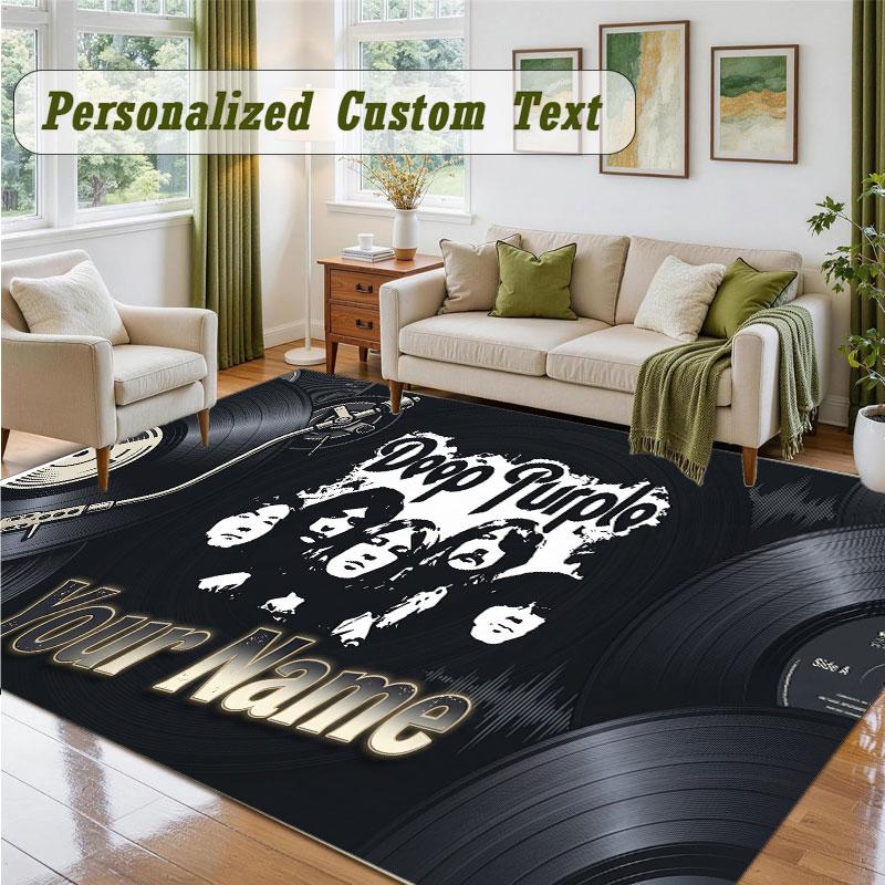 Crystal Velvet Square Rug Custom NameDeep Purple Pattern Non Slip Home Floor Decor Rug