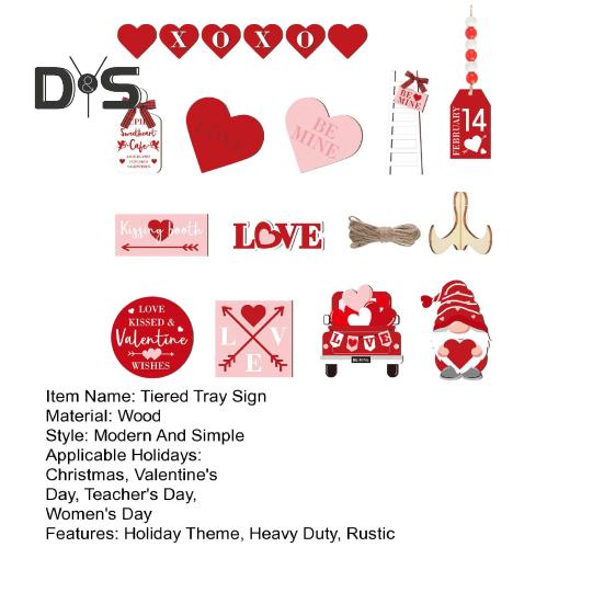 1 комплект украшений ко Дню святого Валентина, двухстороннее украшение в виде сердца, гнома, деревянного стола, деревенского фермерского стола, многоуровневого украшения для подноса