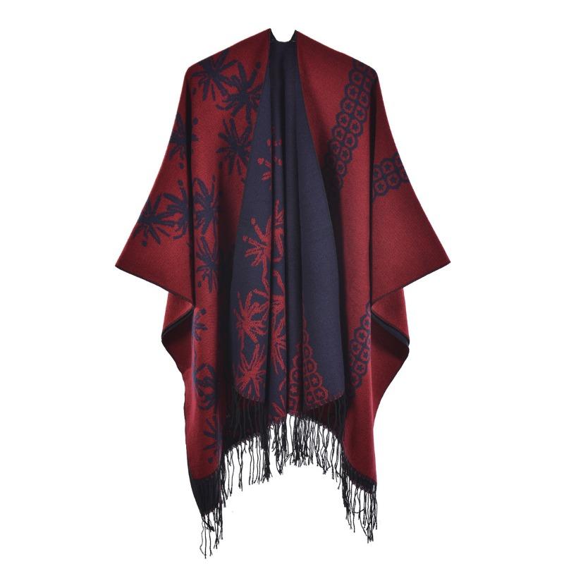 Autumn and Winter Women's Shawl Double-sided Fringed Enlarged and Thickened Split-ended Cape Fashionable Warm Knitted Scarf