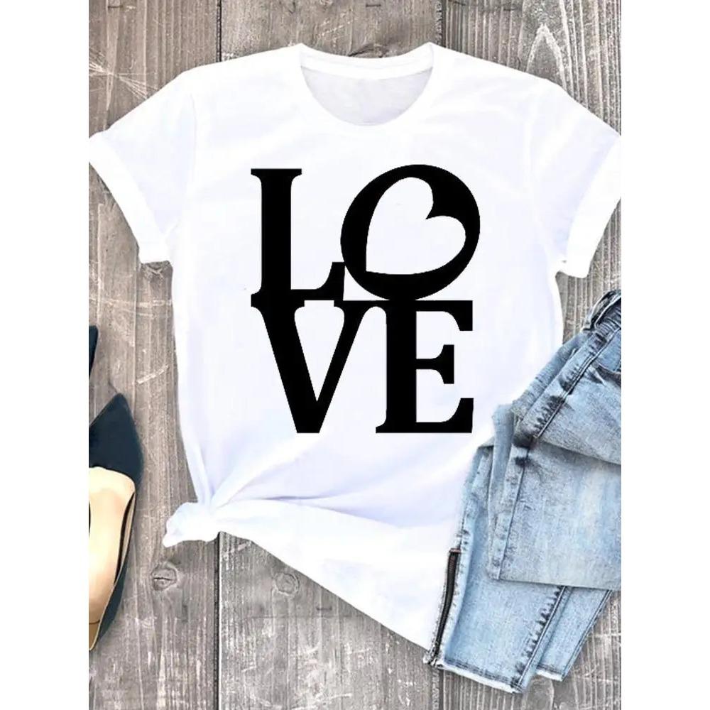 Леопардовый узор с сердечком для женщин, летняя милая модная футболка для девочек, повседневная футболка с коротким рукавом, милая женская футболка, одежда