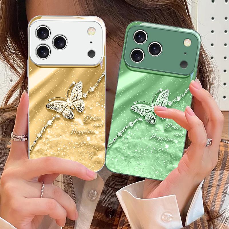 Элегантная синяя бабочка Для iPhone 17 Air 16 E 15 14 13 Plus 12 mini 11 17 Pro Max XR Xs Max 16E 7 8 Закаленное стекло Чехол для телефона
