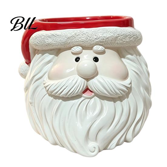 Christmas Themed Desk Accessory Cute Santa Claus Resin Flowerpot, Decorative Desktop Window Sill Decoration Planter, Hand Painted Container for Indoor