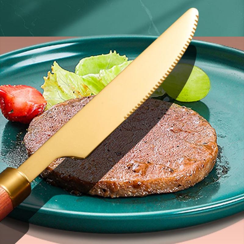 Столовые приборы из нержавеющей стали 304, деревянная ручка сапеле, нож, вилка и ложка в западном стиле, простые столовые приборы, четыре набора