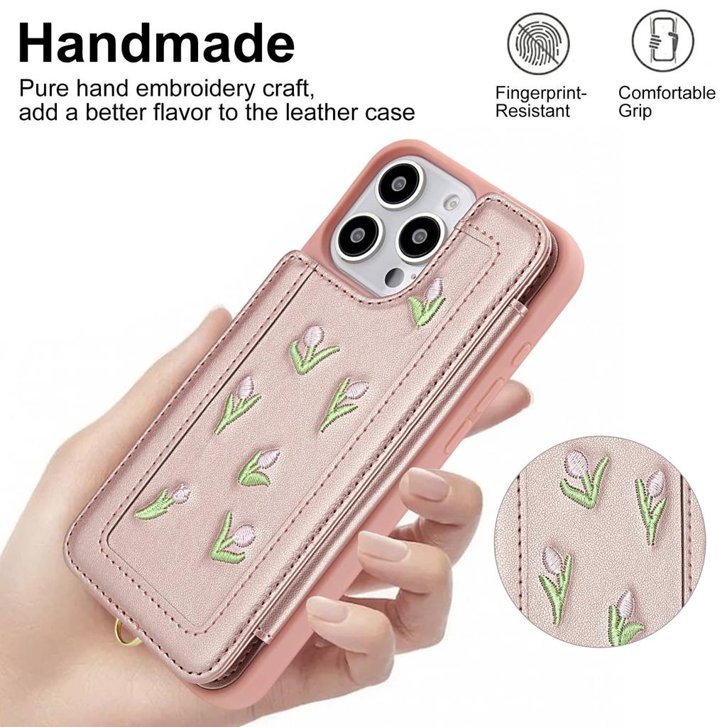 Противоударный чехол-книжка для iPhone 16 15 14 13 12 11 Pro Max Стерео Цветок с ремешком Подставка Кошелек для женщин