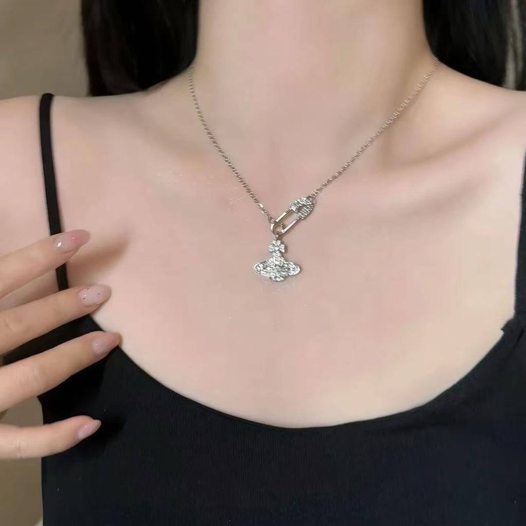Dark zircon cross beaded necklace for women, long summer style neck chain, trendy and versatile collar chain, Instagram style
