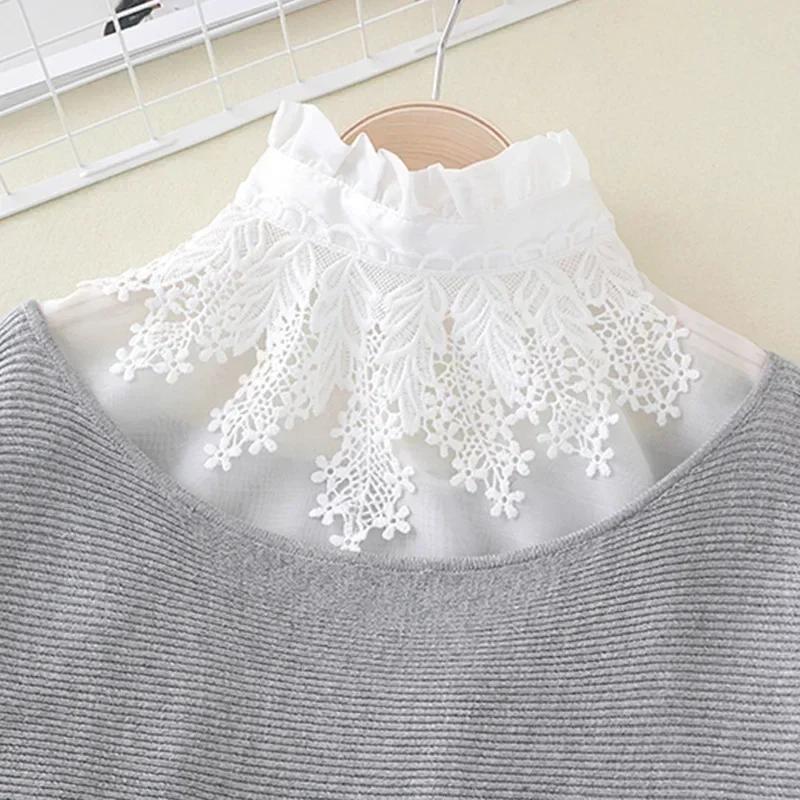 Hollow Lace Chiffon Doll Cotton Fake Collar Blouse Sweater Detachable Shirt Collar False Collar Lapel Women Top Collars Decor