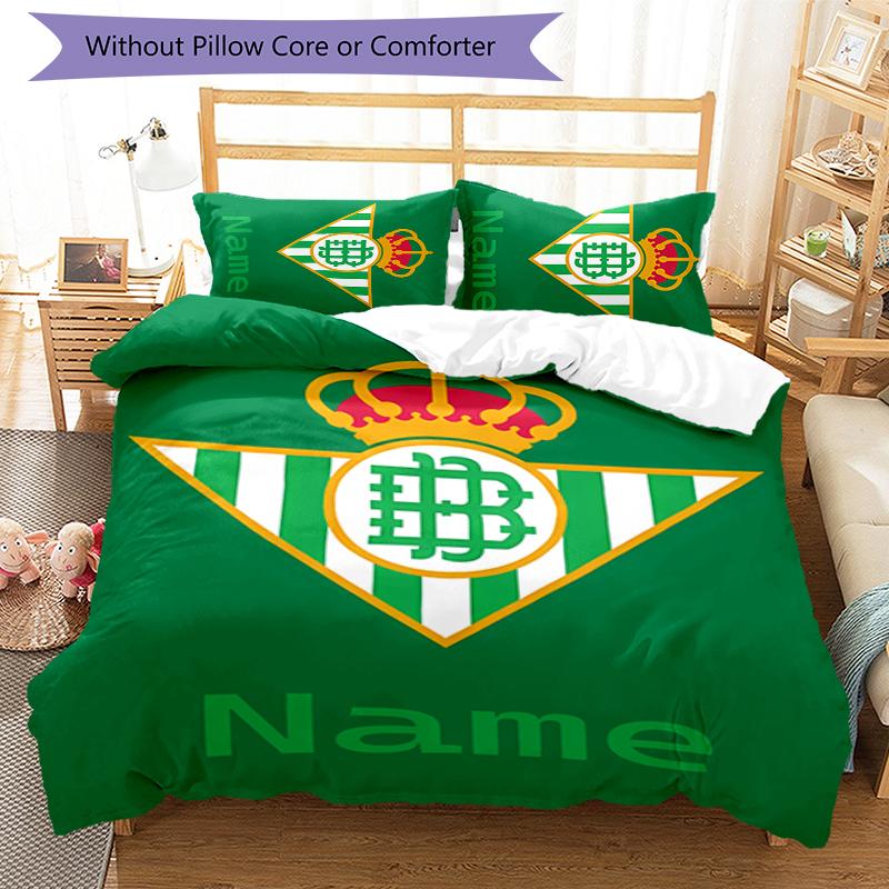 3pcs Custom Name Real Betis Balompié Bedding Set Duvet Cover Closure Includes 1 Duvet Cover & 2 Pillowcases for All Seasons Bedroom Decor