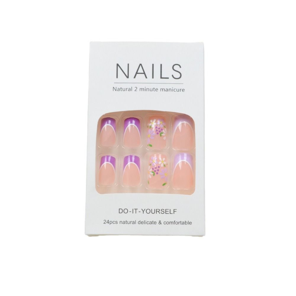 24 шт. Красочные накладные ногти Цветы Волнистые Накладные ногти Маникюр Французские типсы Женщины