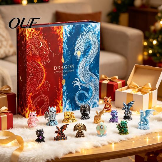 Educational Countdown Calendar Christmas Dragon Advent Calendar, 24 Days 2D Flat Acrylic Ornaments for Kids Fantasy Hanging Pendants Wall Window Tree