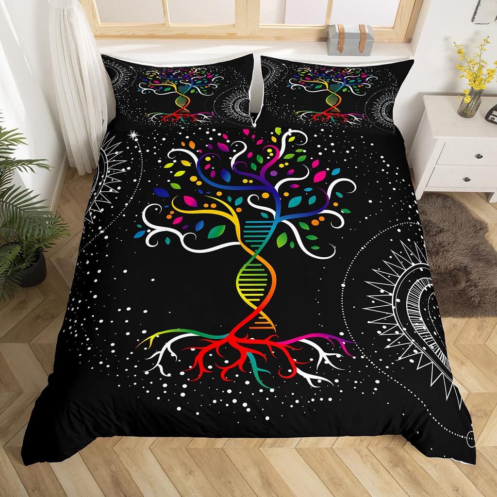 Комплект пододеяльника Queen с грибами, Комплекты постельного белья «Золотая луна и звезды», Психоделическая картина маслом «Мотылек», Планета, Листья, Цветок, Пододеяльник