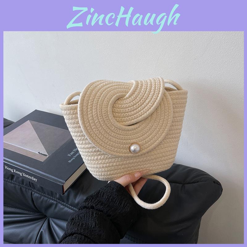 Grass Weaving Solid Color Crossbody Bag With Flap Closure For Beach Vacation Use