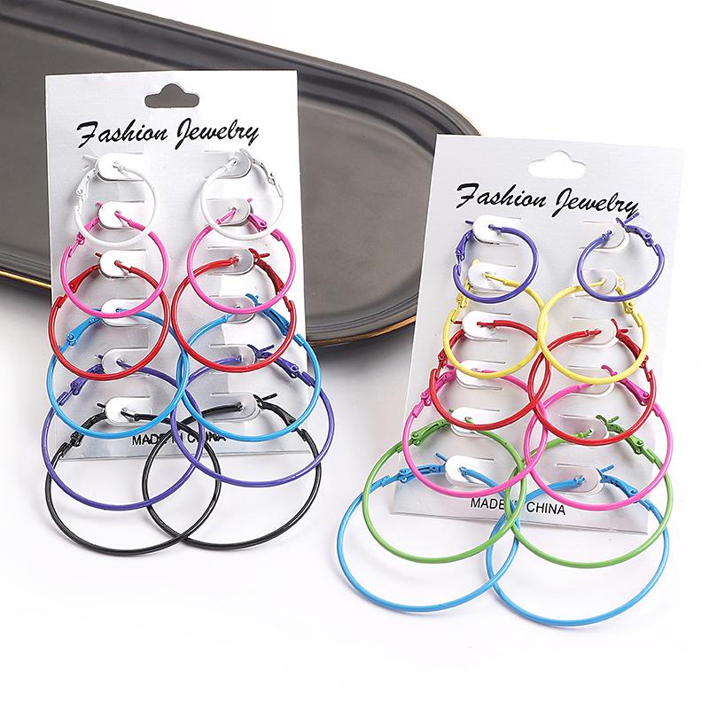 Стильный комплект из 6 пар серег в стиле ретро-панк-рок