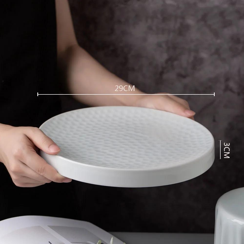 Керамическая обеденная тарелка Ресторан Неровная текстура Плоские тарелки для стейка и десерта Паста Дом Однотонная посуда