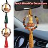 Upgraded Car Rearview Mirror Buddha Pendant Chinese Wooden Carving Lotus Buddha Statue Auto Hangings Tassel Decor Car Interior