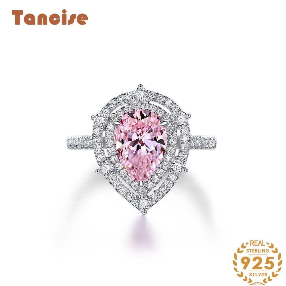 Кольцо Tancision Синтетическая капля воды 3 карата Розовый бриллиант Стерлинговое серебро S925 Платиновое покрытие Цветоделение Основной камень 7*10.