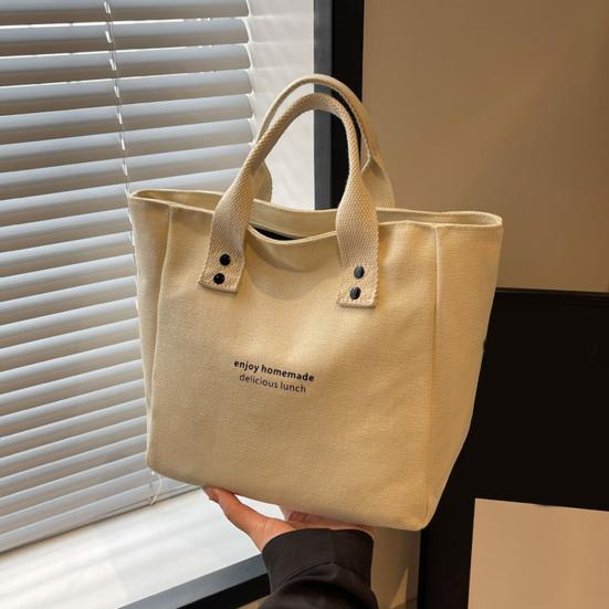 Canvas Handbag Large Capacity Zipper Closure Roomy Handbag Shopping Beach Travel Tote Bag Versatile Bento Bag