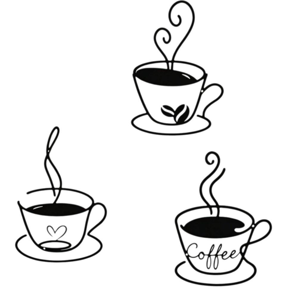 3pcs Minimalist Coffee Cup Wall Hangings Creative Wall Art Iron Paintings Wall Decor Coffee Shop