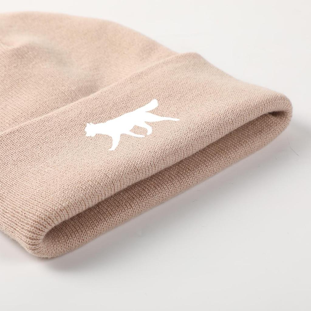 White Wolf Dog Print Knitted Cap Beanie, Animal Man Cap Lightweight Elastic Casual Bobble Hat Knit Hat Beanie