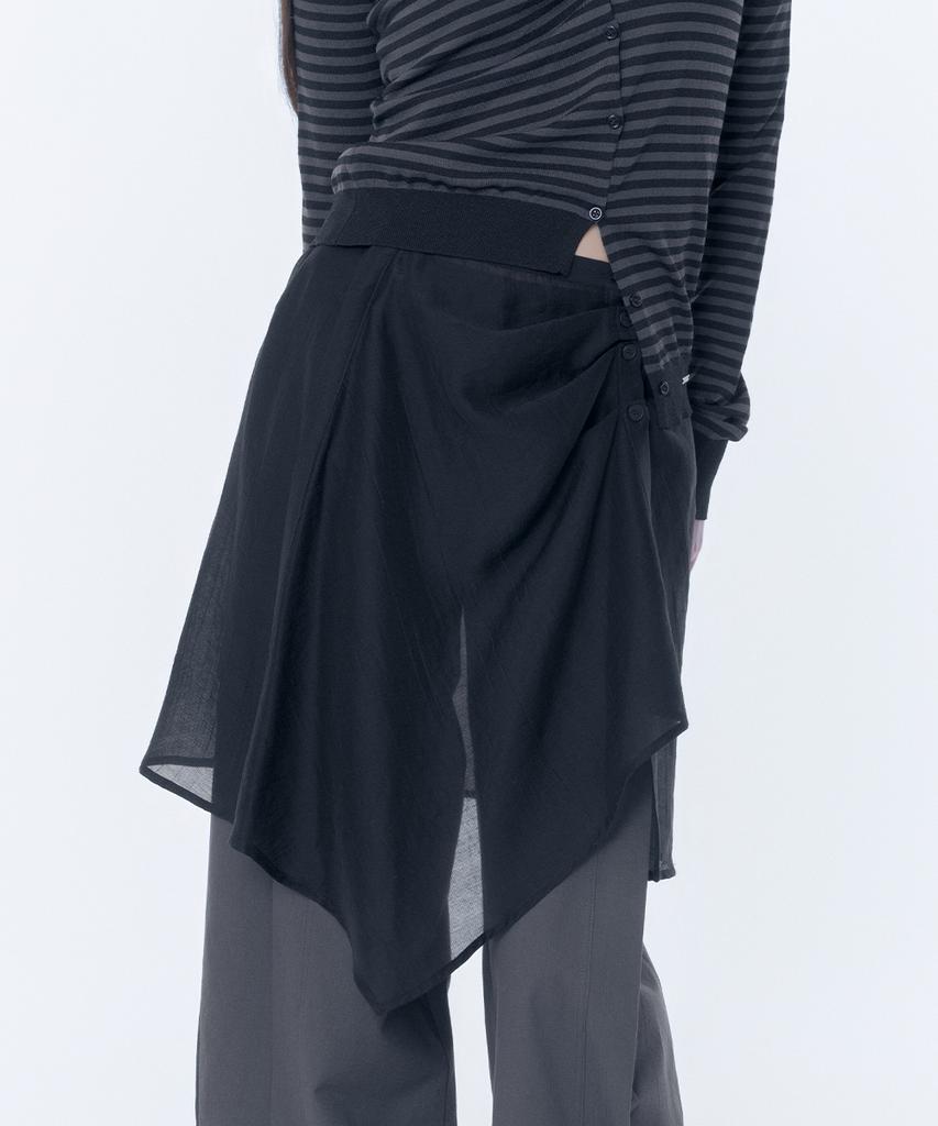 Miseki Seoul Button Layered Wrap Skirt Black