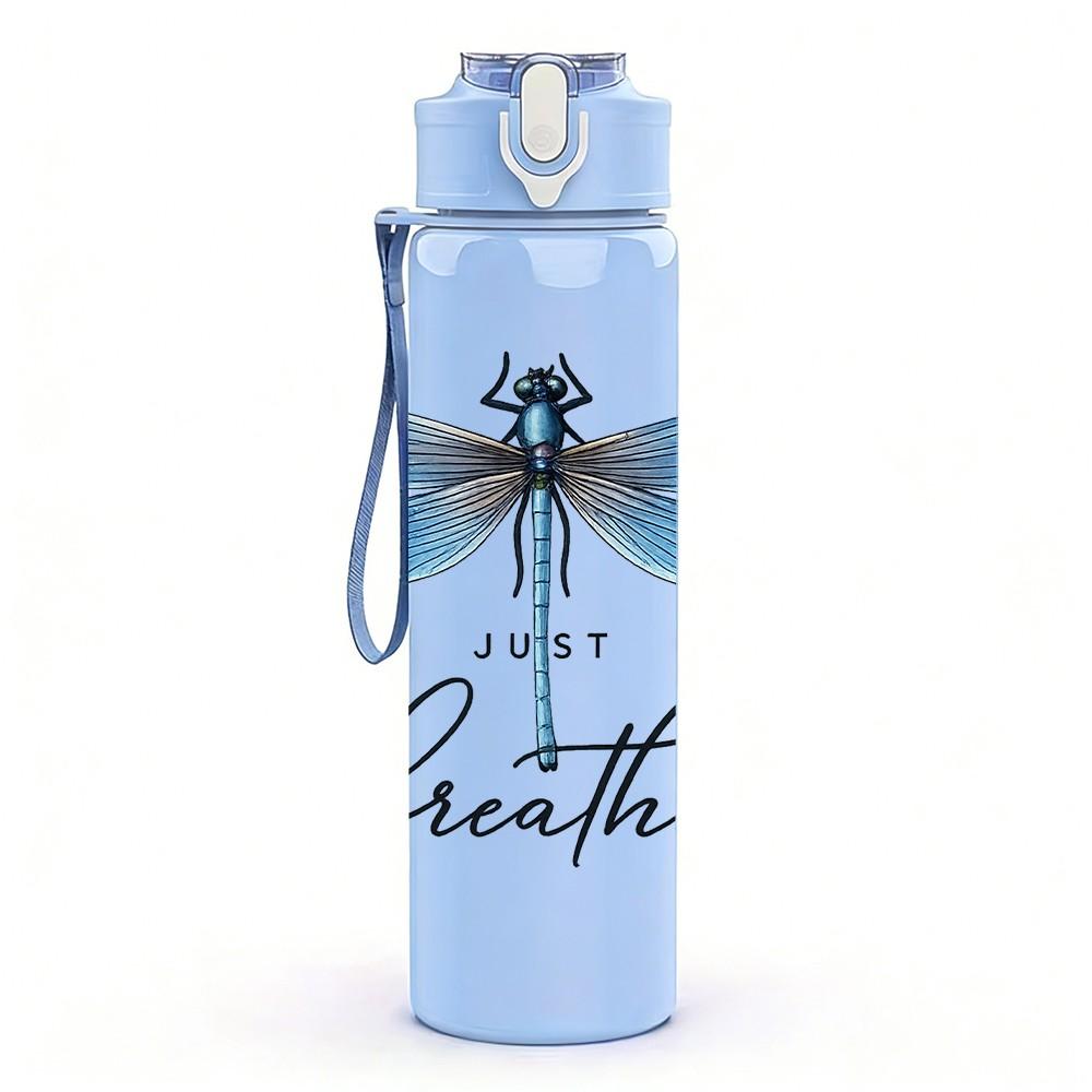 1PC Dragonfly Be Gentle Hand Letter Print 750ml Color Plastic Sports Water Bottle Leakproof Flip Straw Lid Suitable for Sports Office Home Use
