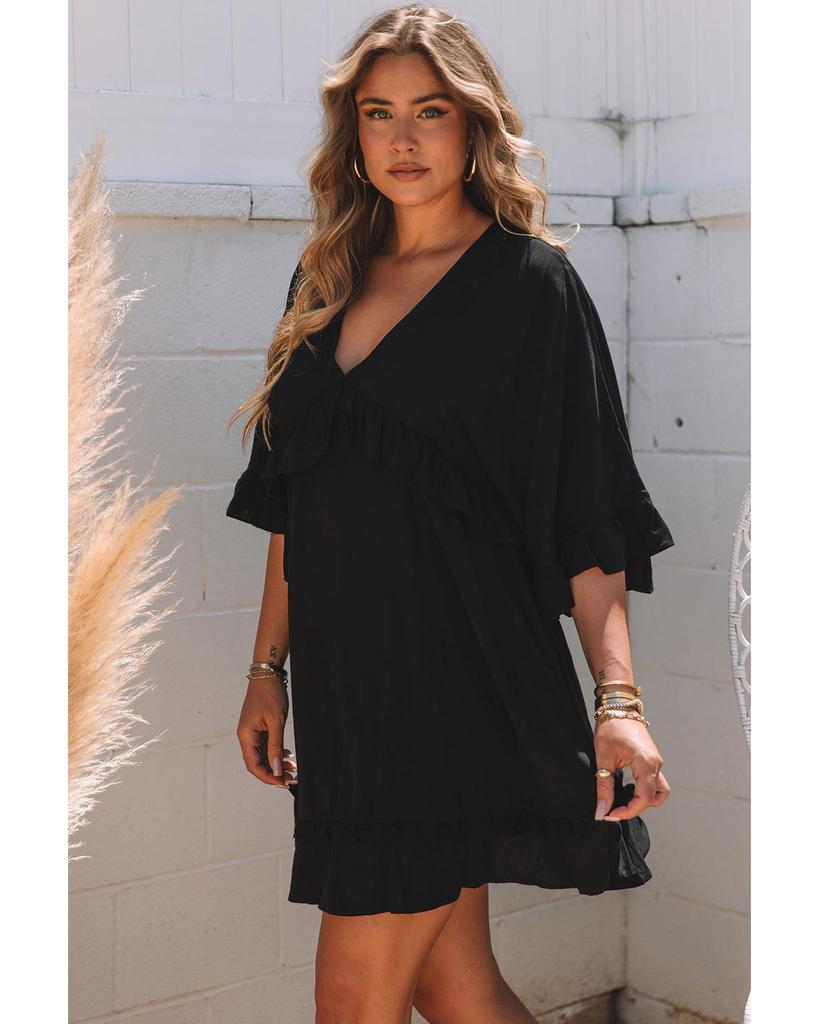 Azura Exchange Ruffled Sleeve V Neck Babydoll Mini Dress
