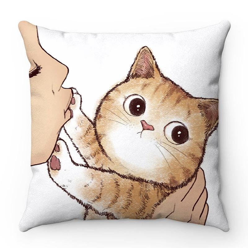 Cartoon Facial Modeling Cat Pattern Series Digital Printing Short Plush Pillow Covers For Sofa Office Cushion Cover Home Goods