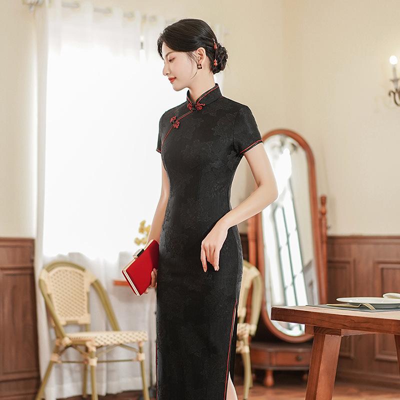1011 spring and summer new improved cheongsam lace dress slim retro temperament fashion daily performance clothes