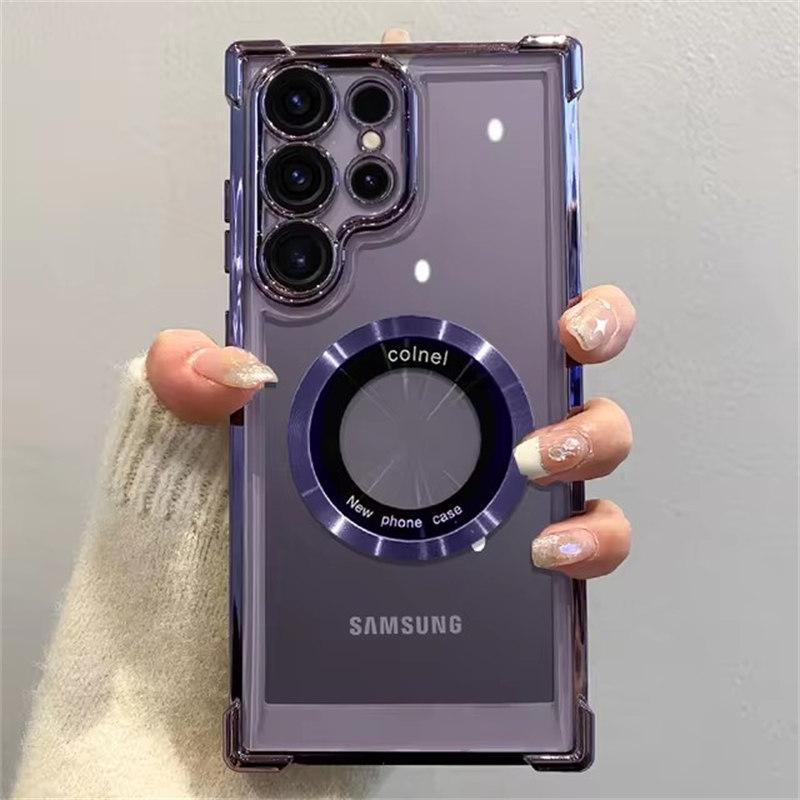 Роскошный магнитный чехол для беспроводной зарядки Samsung S24 Ultra S23 FE S22 Plus S21 S20 Note 20 прозрачная защитная крышка для объектива