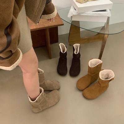 2025 осень и зима новая круглая голова бархат овечья шерсть низкая голень тонкие ботинки Мартина зимние ботинки теплые женские короткие ботинки
