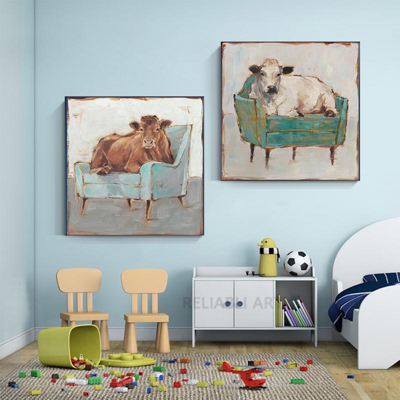 Абстрактное мычание коров, крупный рогатый скот, сидящий на диване, Painitng, принт на холсте, постеры с животными, принты, настенное искусство для декора гостиной, Cuadros