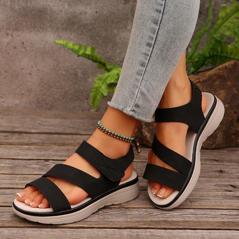 Women's Casual Sandals Summer Wedge Heels Designer Comfortable Thick-soled Sandals Vintage Women's Beach Slippers