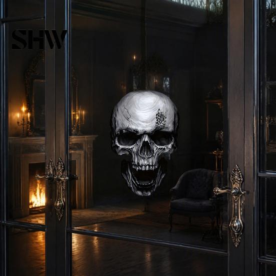 Creative Holiday Gifts for Friends Halloween Skull Static Window Stickers, Realistic Glass Decals, Waterproof PVC Spooky Home Decor Party Clings,
