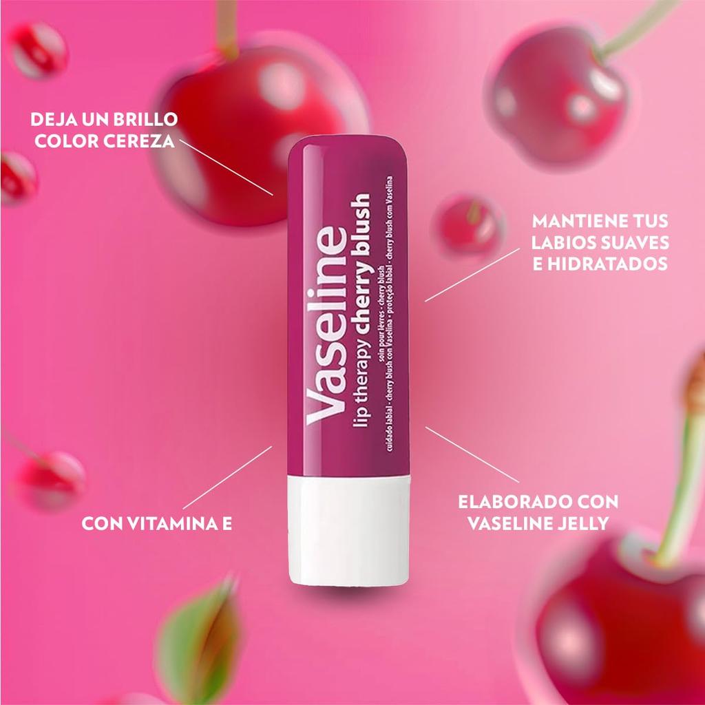 Vaseline Уход за губами Вишневый румянец Оттеночный бальзам-стик для губ 4,8 г Упаковка 1 шт. Стойкое увлажнение 48 часов Блестящие мягкие губы