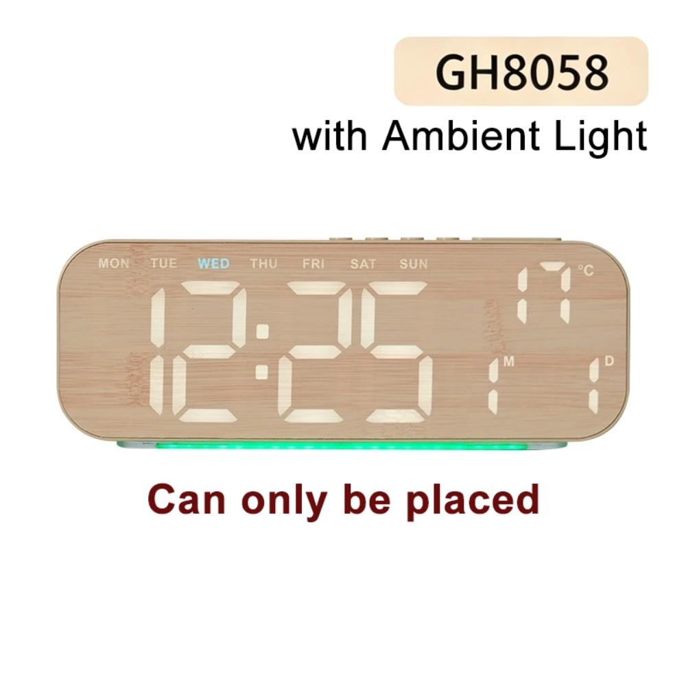 Temperature Display Digital Wooden Clock Hanging Standing Design Dual Alarm Clock Desk