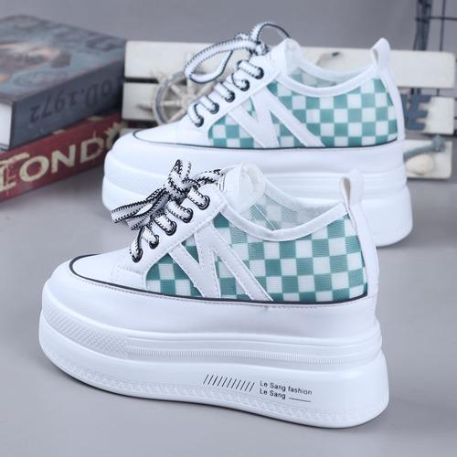 Fashion 2024 Spring and Summer Mesh Breathable White Shoes Women's Thick Bottom Wedge Heel Increased 10CM Casual Sneakers Shoes