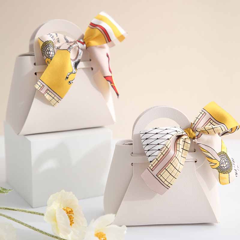 1PC Small Ribbon Bow Candy Bag Handbag Shape With Hand PU Leather Gift Box Creative