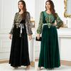 Middle East Muslim Robe Autumn/Winter Velvet Spliced Beaded Women's Dress Elegant Long Dress